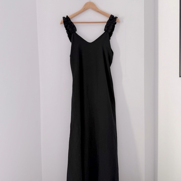 Saiph black linen maxi dress with ruffle straps - Medium NWT - Picture 7 of 8